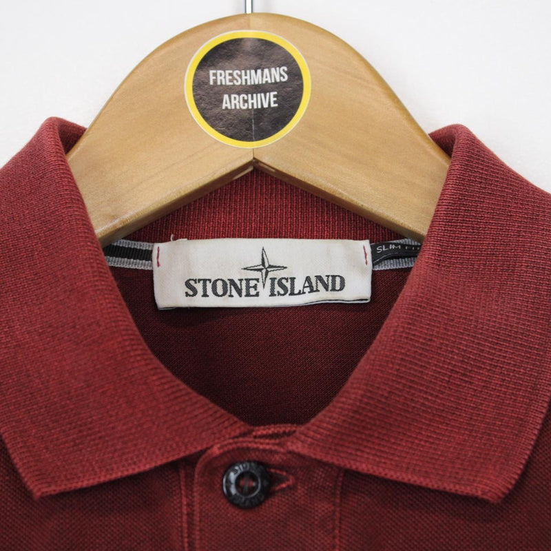 Stone Island AW 2019 Burgundy Short Sleeve Compass Polo Shirt