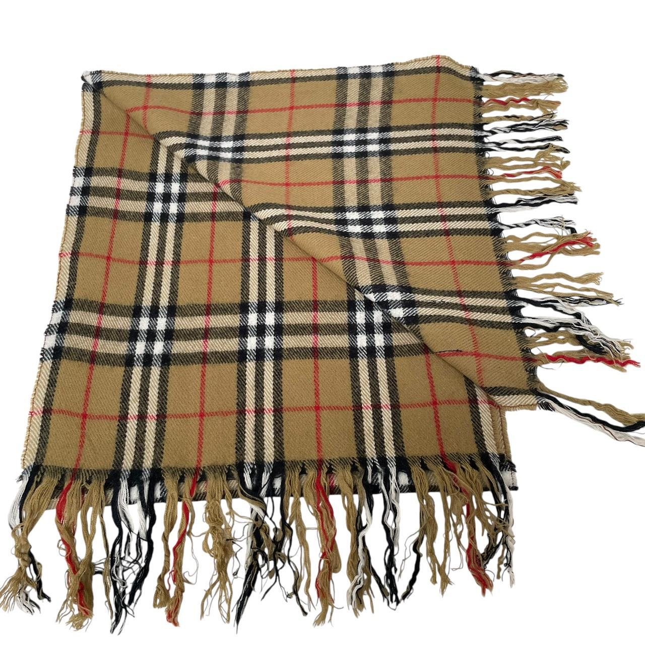 Vintage 90s Burberry Tan Brown Nova Check Lambswool Scarf