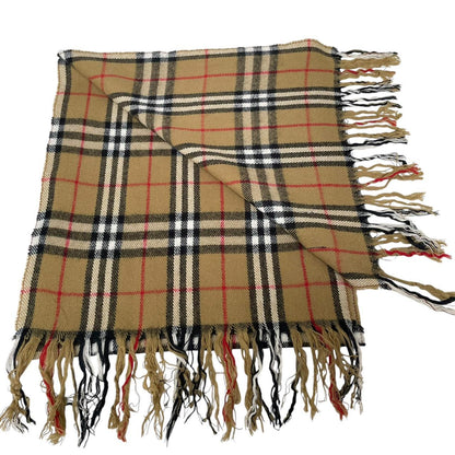 Vintage 90s Burberry Tan Brown Nova Check Lambswool Scarf