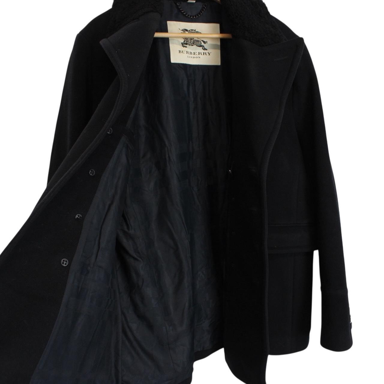 Burberry Black Double Breasted Cashmere Virgin Wool Blend Pea Coat