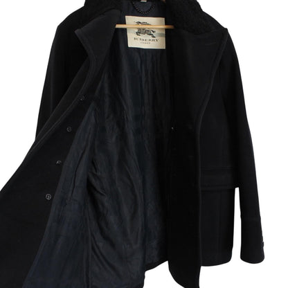 Burberry Black Double Breasted Cashmere Virgin Wool Blend Pea Coat
