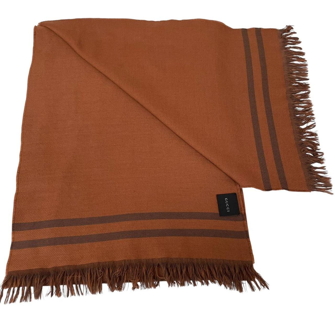 Gucci Orange and Brown GG Monogram Frayed Wool Scarf