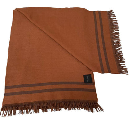 Gucci Orange and Brown GG Monogram Frayed Wool Scarf