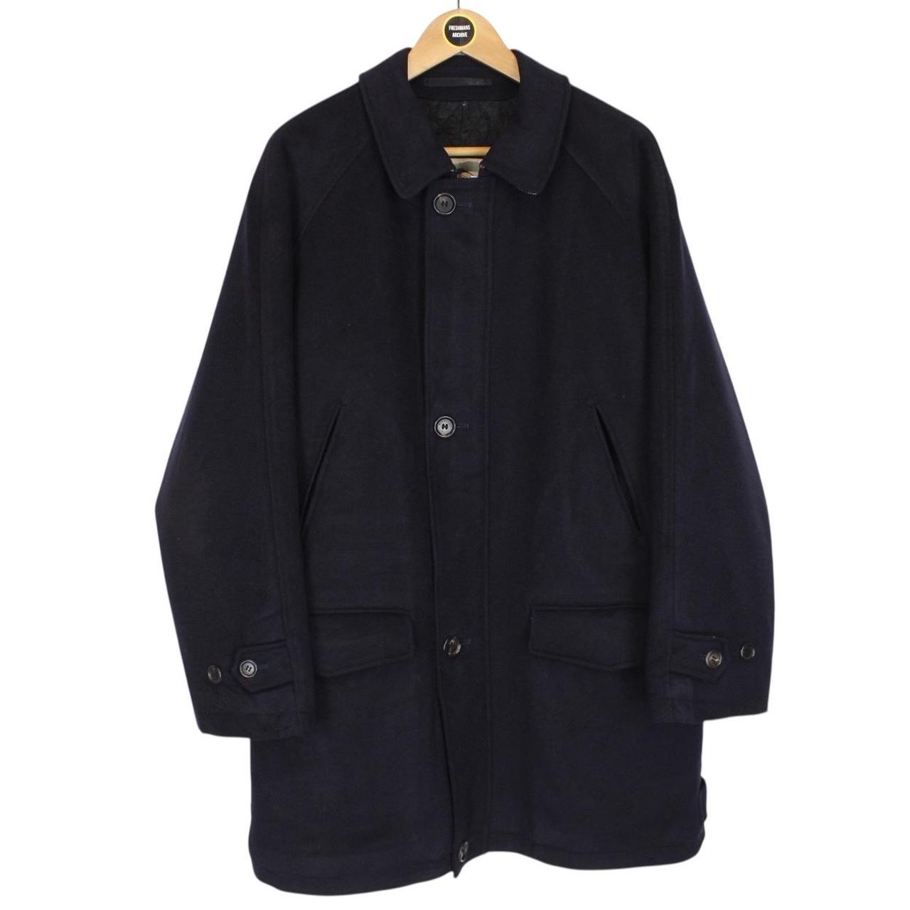 Burberry London Navy Blue Nova Check Lined Cashmere Wool Coat