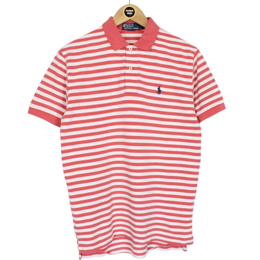 Vintage Polo Ralph Lauren Red and White Striped Short Sleeve Cotton Polo Shirt