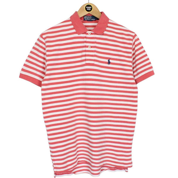 Vintage Polo Ralph Lauren Red and White Striped Short Sleeve Cotton Polo Shirt