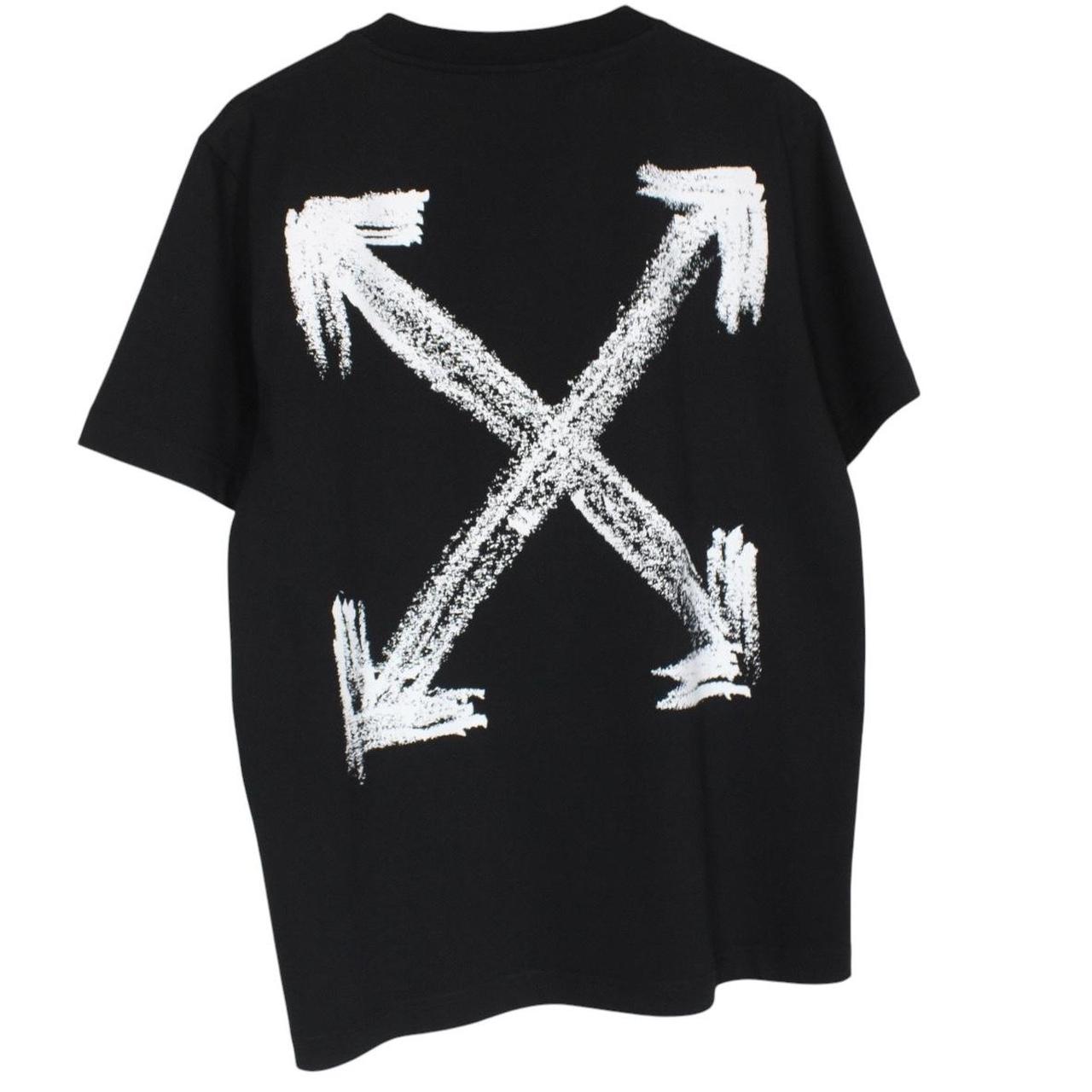 Off-White black cotton t-shirt with white logo print and short sleeves.