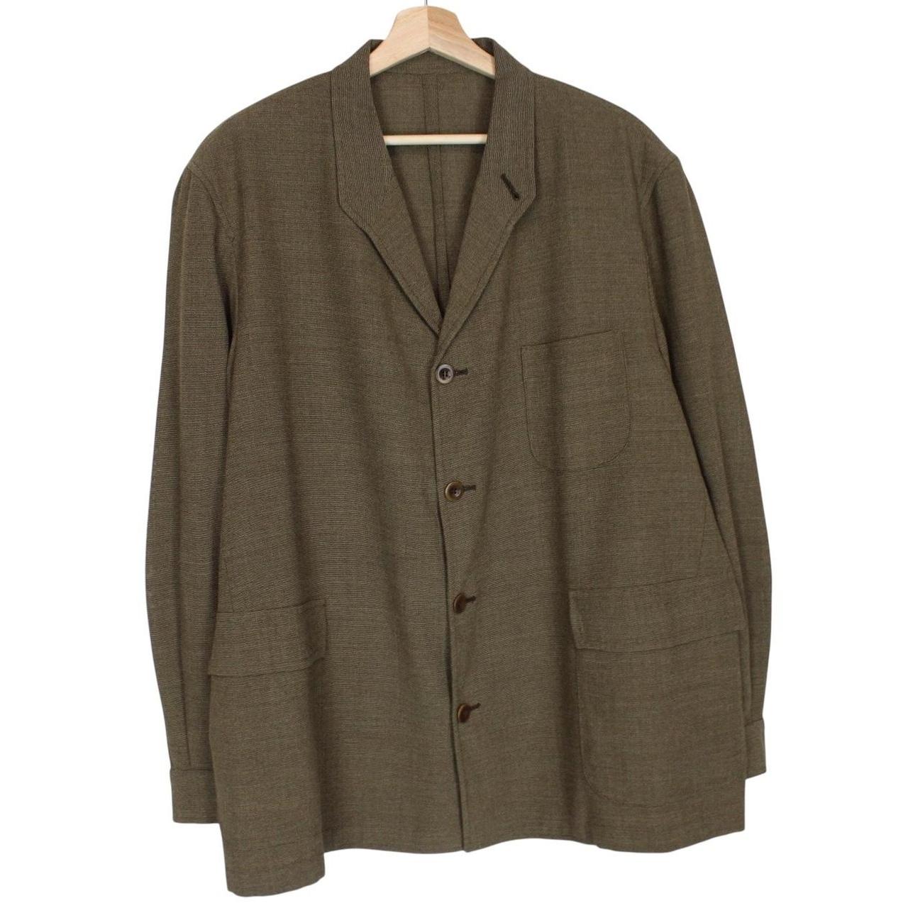 Burberry khaki brown blazer jacket with classic check lining and logo detail.