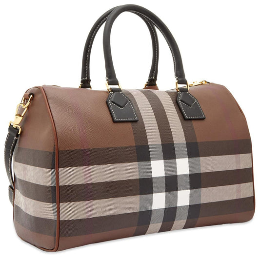 Burberry Dark Birch Brown Medium Nova Check Bowling Bag