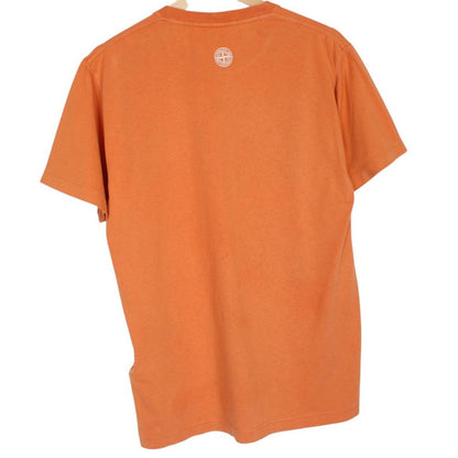 Stone Island orange short sleeve t-shirt with logo print and cotton material.