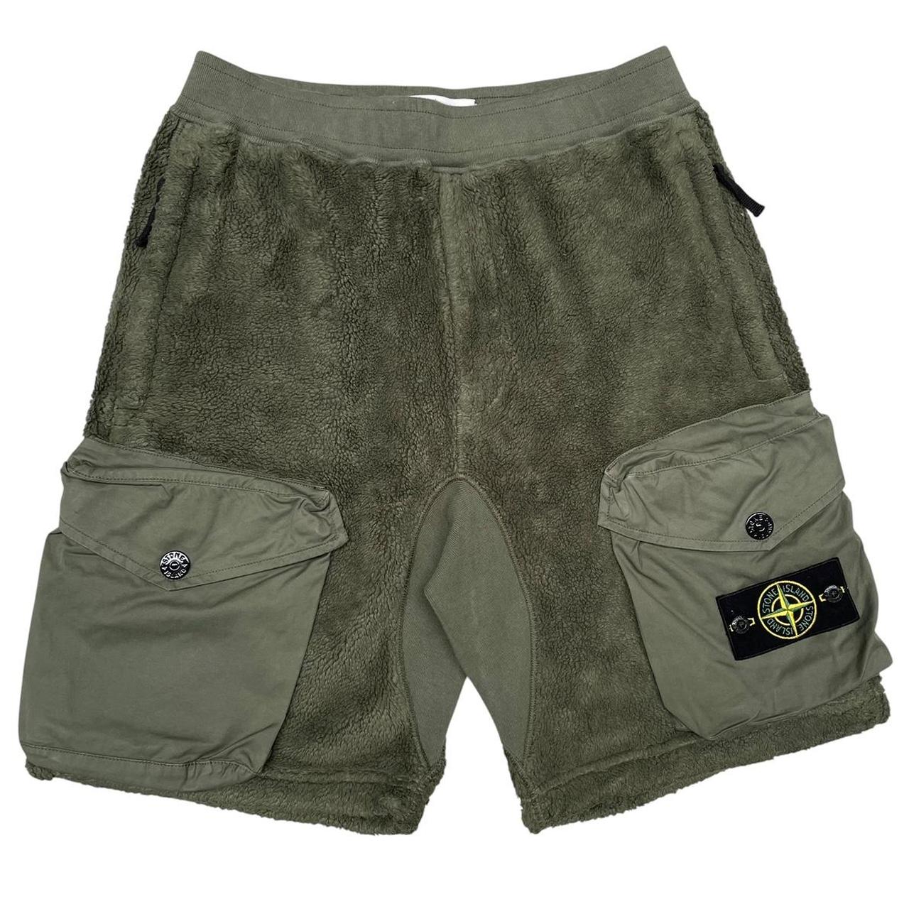 Stone Island AW 2021 Green Teddy Fleece Cotton Cargo Shorts