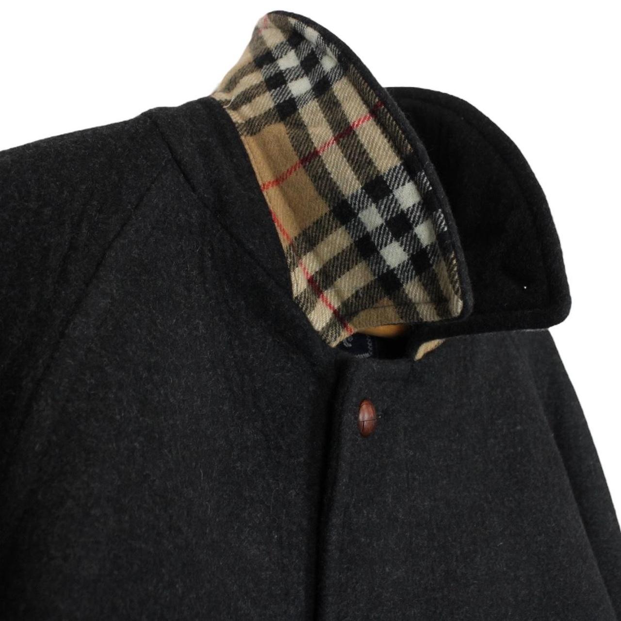 Vintage 90s Burberry Dark Grey Wool Nova Check Overcoat