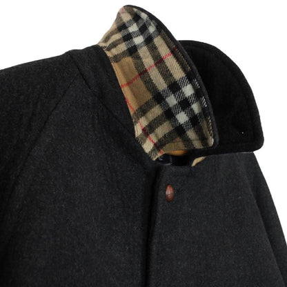 Vintage 90s Burberry Dark Grey Wool Nova Check Overcoat