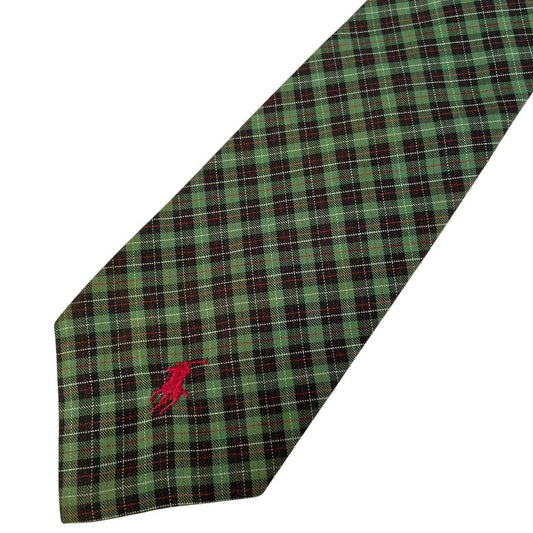 Vintage Ralph Lauren Green and Navy Blue Check Cotton Tie