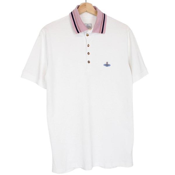 Vivienne Westwood White Striped Collar Short Sleeve Orb Polo Shirt