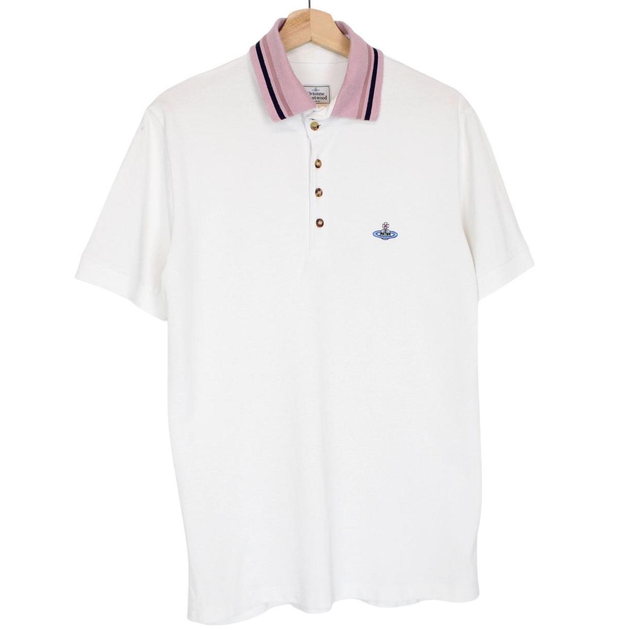 Vivienne Westwood White Striped Collar Short Sleeve Orb Polo Shirt