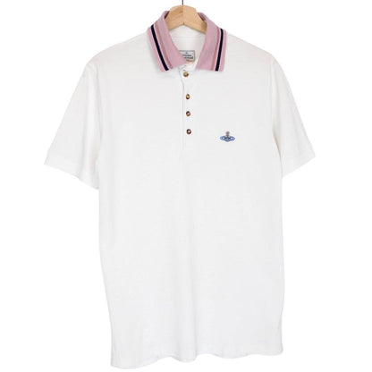 Vivienne Westwood White Striped Collar Short Sleeve Orb Polo Shirt