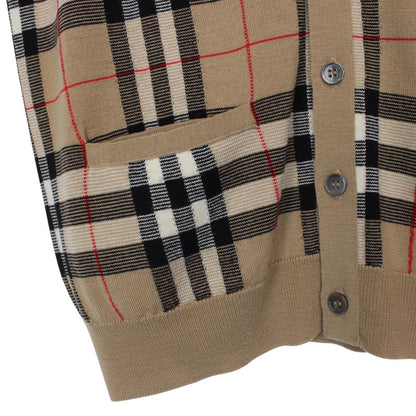 Burberry beige knit sweater vest with Nova Check pattern and merino wool material.