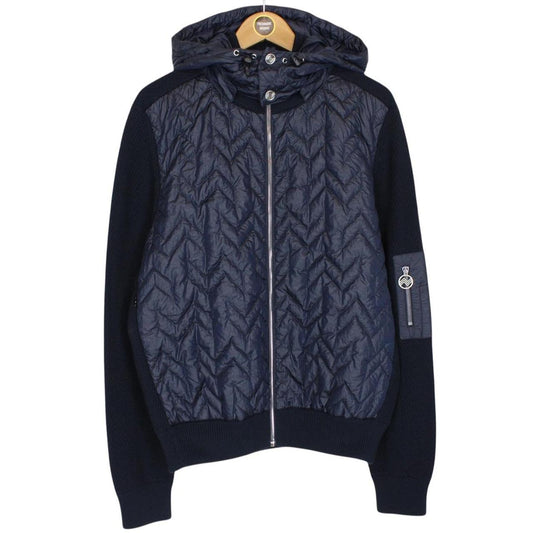 Missoni Navy Blue Quilted Shell Cotton Blend Full Zip Hooded Down Jacket