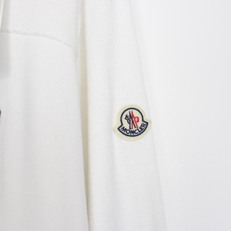 Moncler White and Navy Blue Logo Embroidered Cotton Sweatshirt