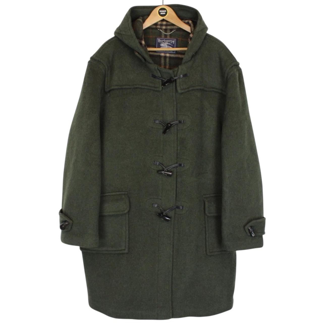 Vintage 90s Burberry Green Nova Check Wool Duffle Coat