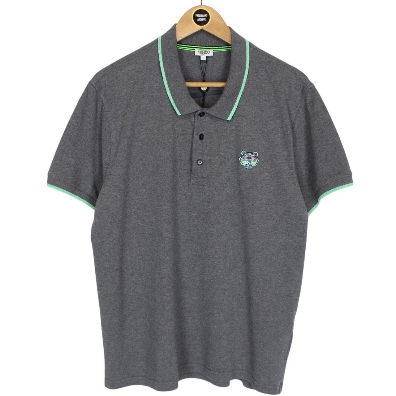 Kenzo Paris Dark Grey Tiger Short Sleeve Cotton Polo Shirt