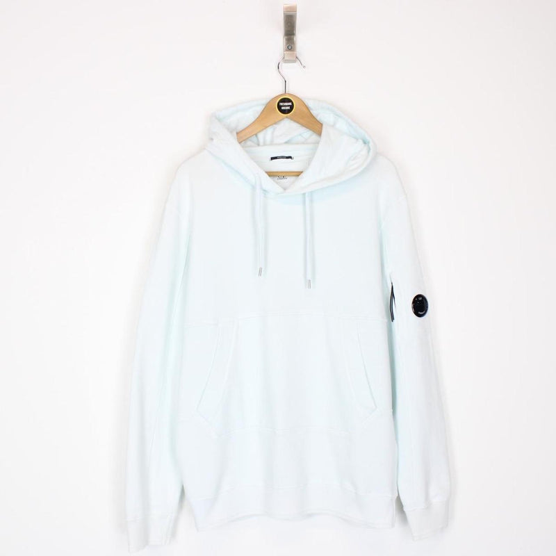 CP Company Resist Dyed Light Blue Cotton Lens Hoodie Jumper