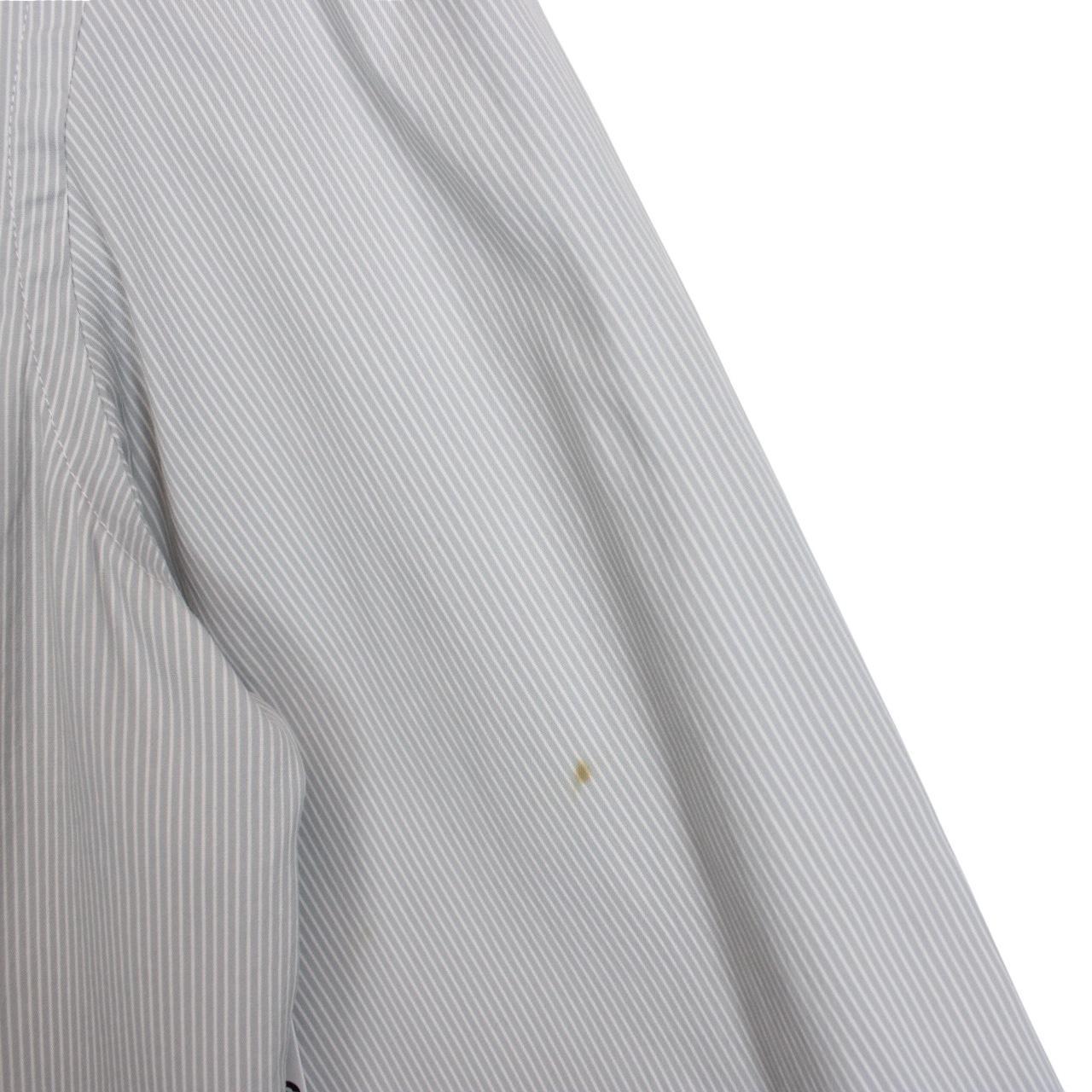 Emporio Armani Grey and White Striped Long Sleeve Cotton Shirt