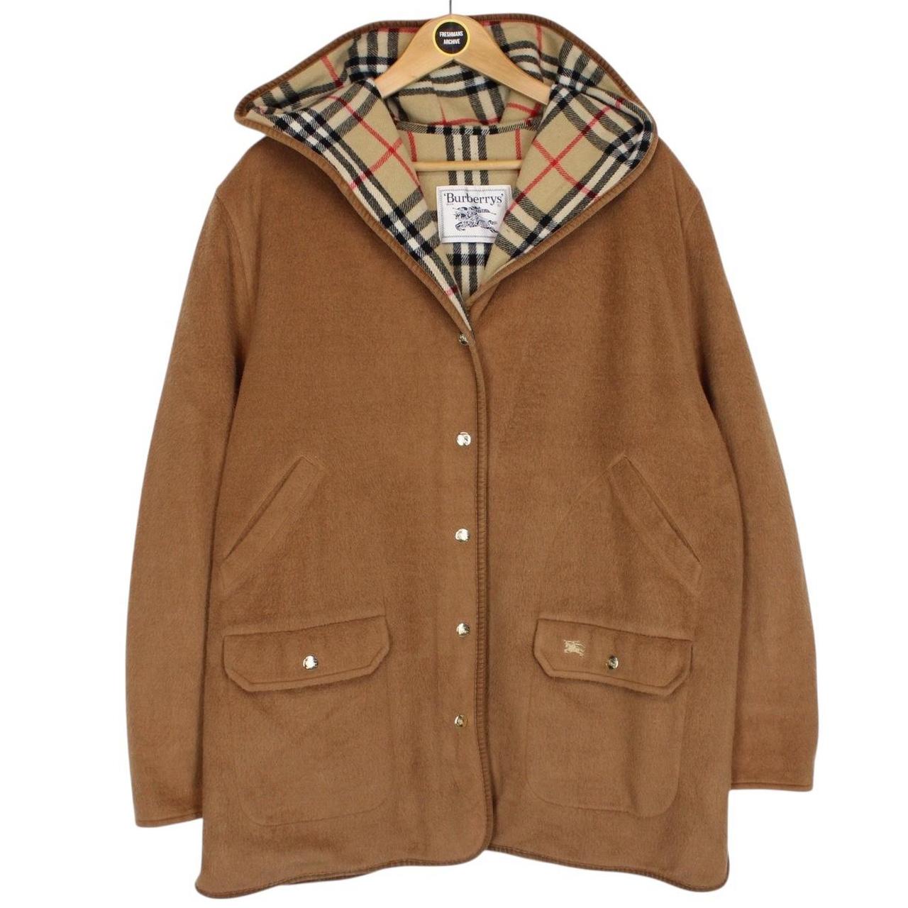 Vintage 90s Burberry Tan Brown Acrylic Wool Blend Hooded Jacket