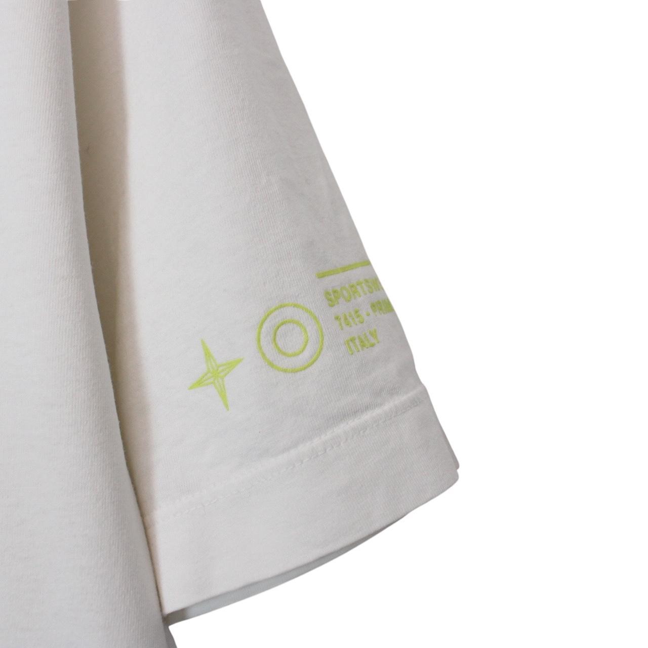 Stone Island white short sleeve cotton t-shirt with logo print and pocket detail.