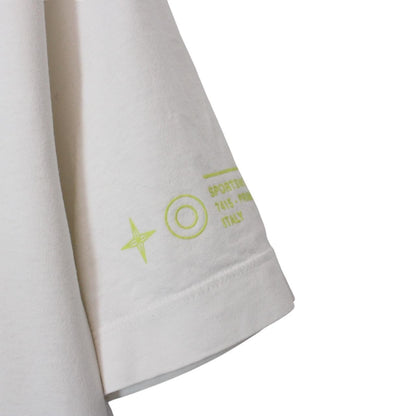 Stone Island white short sleeve cotton t-shirt with logo print and pocket detail.