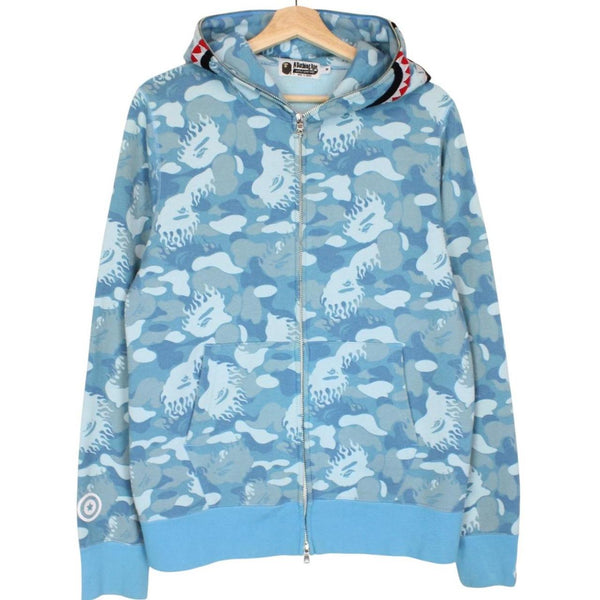 Bape Light Blue Fire Camo Full Zip WGM Shark Hoodie Jumper