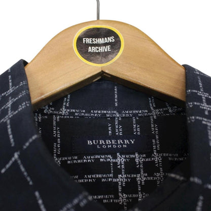 Vintage Burberry London Navy Blue Logo Print Short Sleeve Cotton Shirt