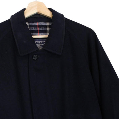 Vintage 90s Burberry Navy Blue Nova Check Alpaca Wool Harrington Jacket