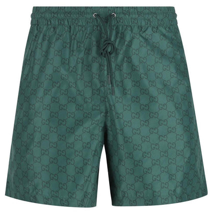 Gucci Green GG Supreme Monogram Logo Print Nylon Swim Shorts