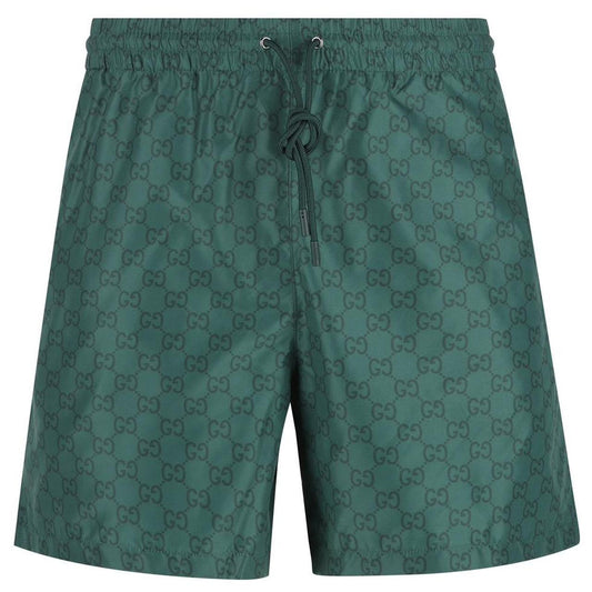 Gucci Green GG Supreme Monogram Logo Print Nylon Swim Shorts