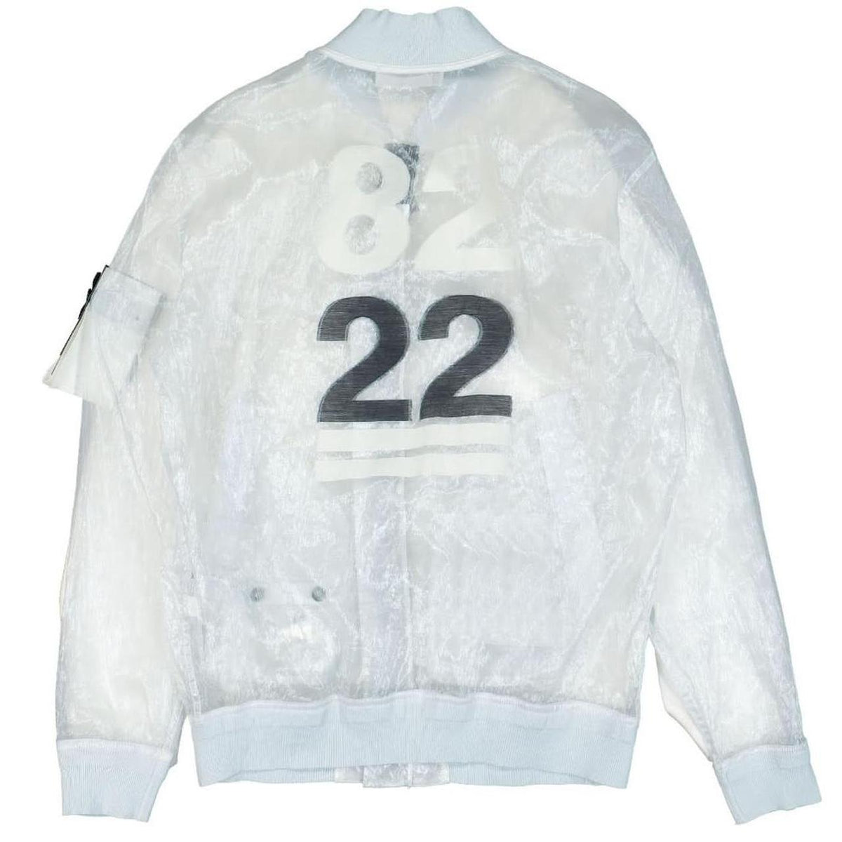 Stone Island bomber jacket ice blue with logo patch and premium fabric details.