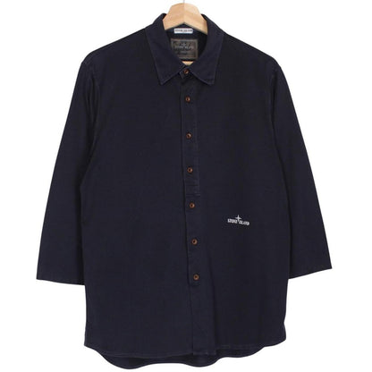Vintage Stone Island SS 2008 Navy Blue 3/4 Sleeve Cotton Shirt