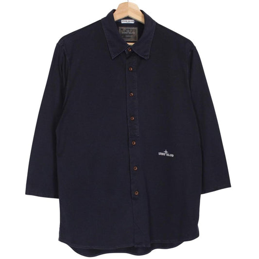 Vintage Stone Island SS 2008 Navy Blue 3/4 Sleeve Cotton Shirt