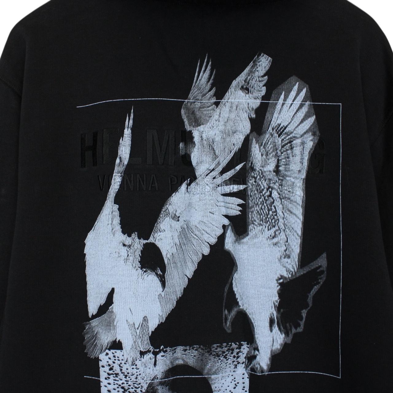 Helmut Lang Black Bird Print Cotton Hoodie Jumper
