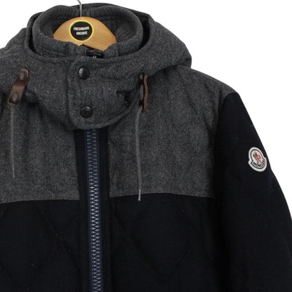 Moncler Labastide Navy Blue and Grey Wool Hooded Down Jacket