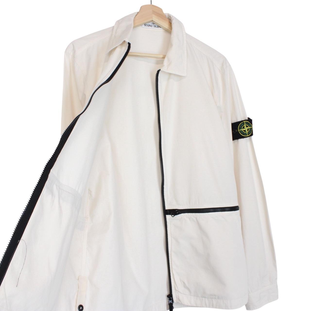 Stone Island SS 2019 Cream Full Zip Ripstop Cotton Overshirt Jacket