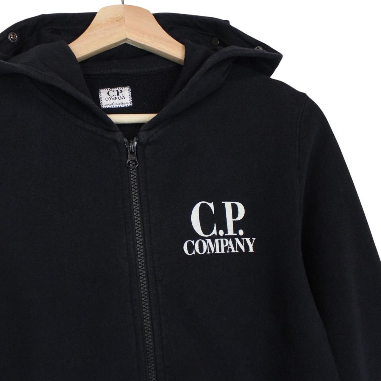 CP Company Black Cotton Logo Print Full Zip Hoodie Jumper