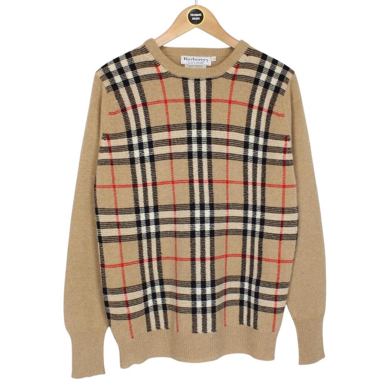Vintage 80s Burberry Tan Brown Nova Check Lambswool Knit Jumper