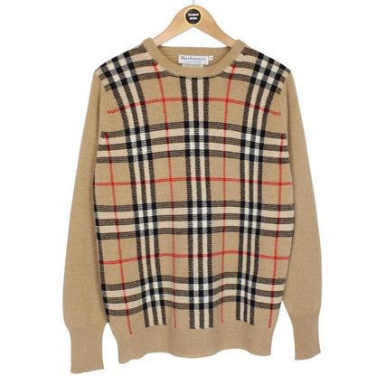 Vintage 80s Burberry Tan Brown Nova Check Lambswool Knit Jumper