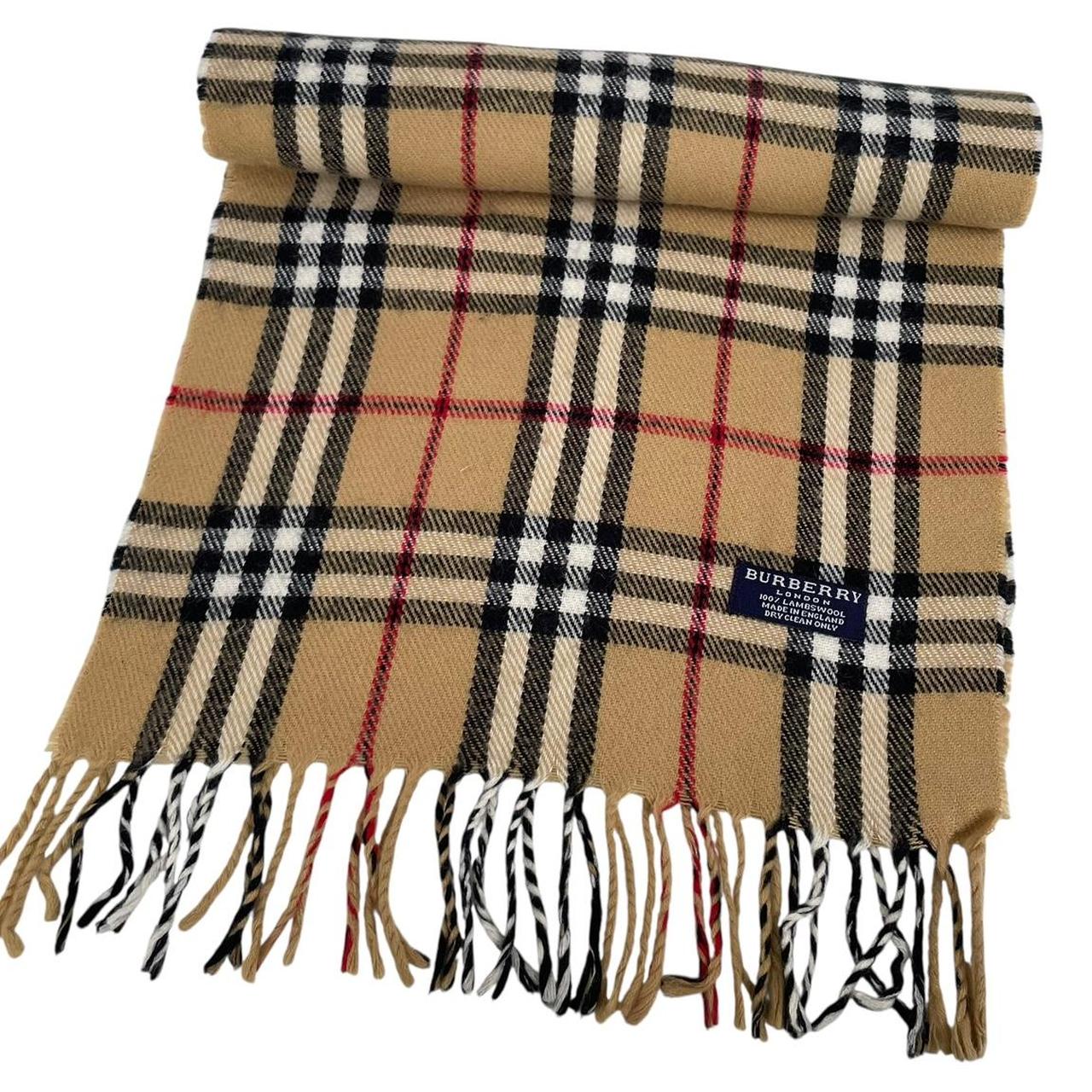 Vintage 90s Burberry Beige Nova Check Lambswool Scarf
