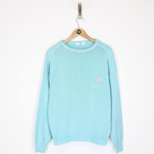 Vintage 80s Moncler Turquoise Blue Cotton Knit Jumper