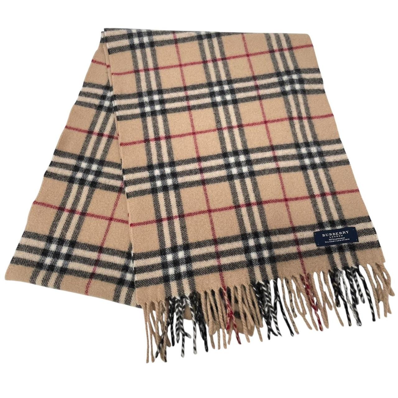 Vintage 90s Burberry Beige Nova Check Lambswool Scarf