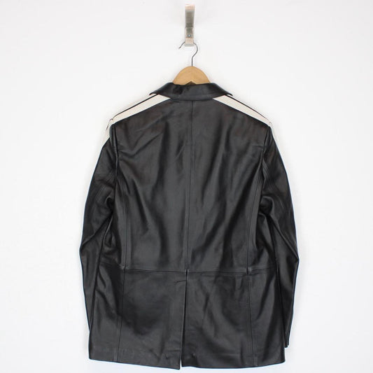 Palm Angels Black and White Leather Track Blazer Jacket