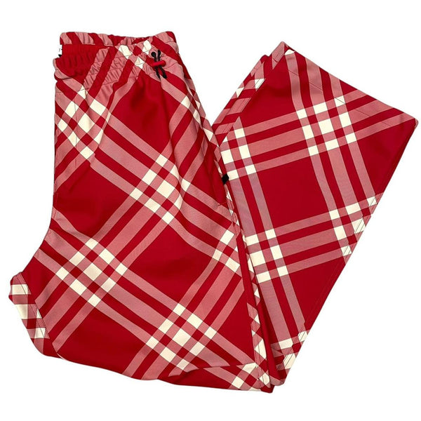 Burberry Red and Cream Nova Check Wide Leg Fit Nylon Cargo Trousers